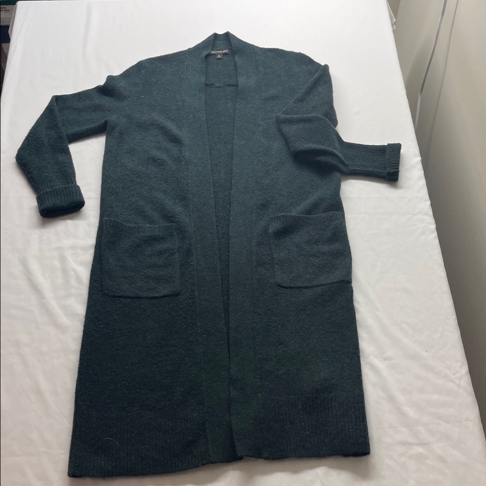 Women's Long Open Cardigan Sweater - Dark Green